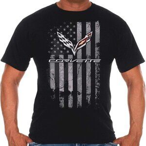 JH Design Men's Chevy Corvette T-Shirt C7 American Flag Crew Neck Shirt